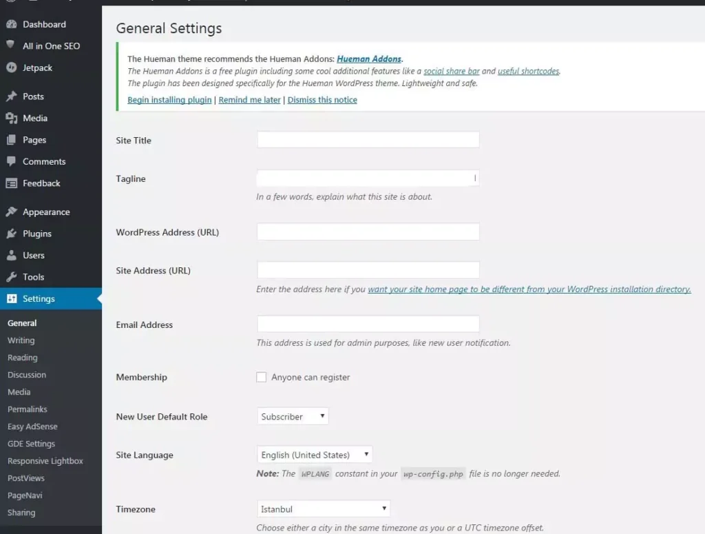 WordPress Yönetim Paneli Temel Ayarlar